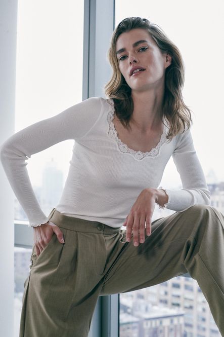 Hovedbilde Babette Silk T-Shirt W/Lace New White 
