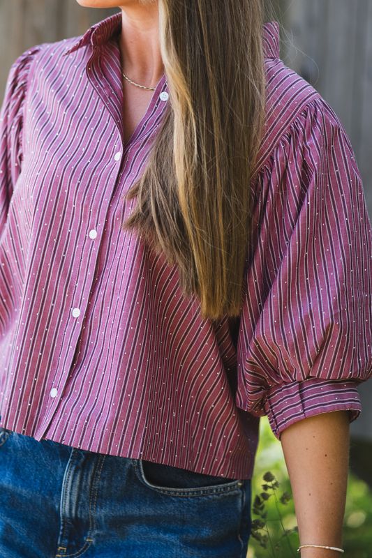 Etta Soft Stripe Stone Shirt Dark Rose 