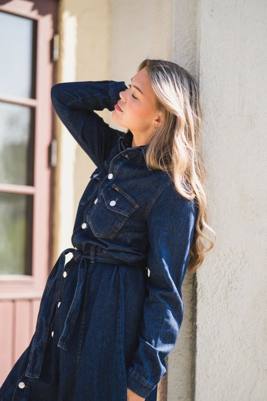 Elisa Belted Midi Dress Rinse