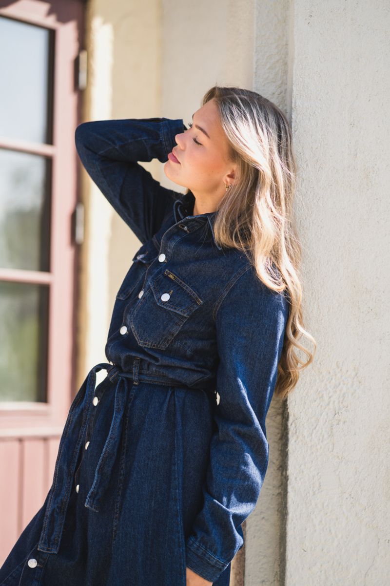 Elisa Belted Midi Dress Rinse