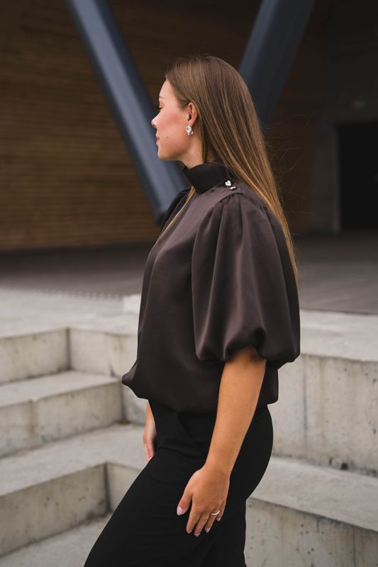 Parisa Heavy Sateen Blouse Dark Brown 