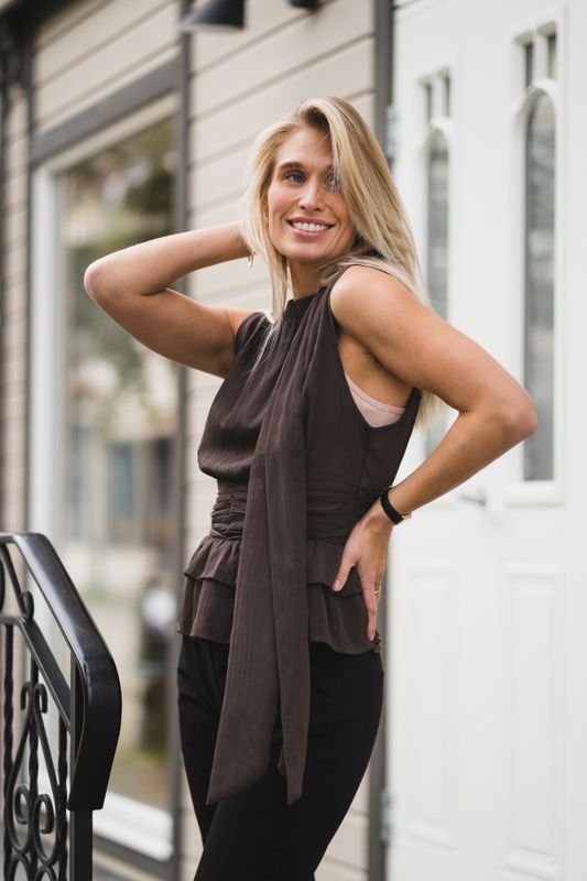 Ansol Solid Chiffon Top Dark Brown 