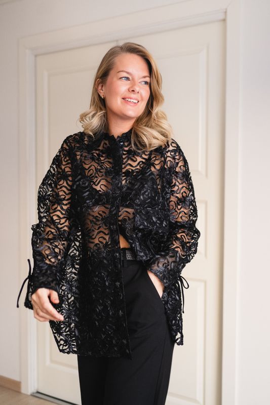 Ribbon Tulle Raglan Shirt Black 