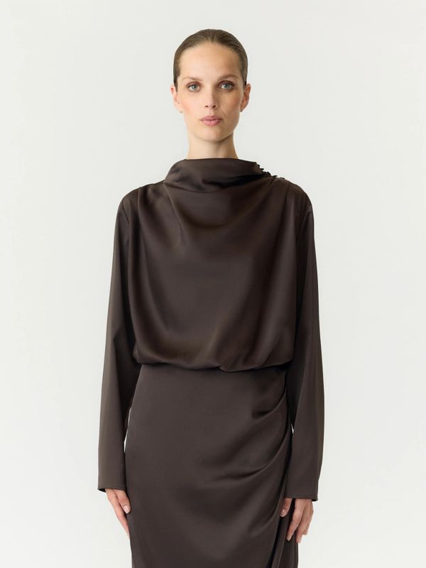 Pella LS Funnel Neck Long Dress Chocolate Brown 