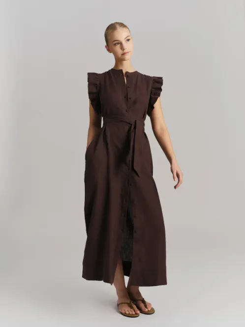 Hovedbilde Pam Linen Dress Dark Brown 