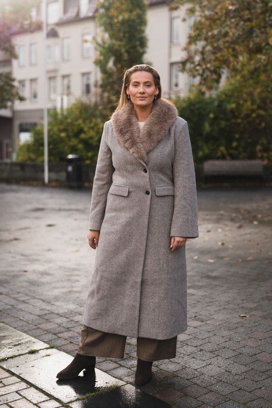 Corina Herringbone Twill Coat Beige Melange 