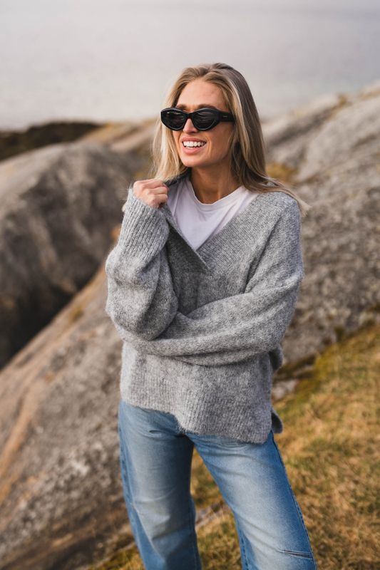 Melli Fluffy Knit Blouse Grey Melange 