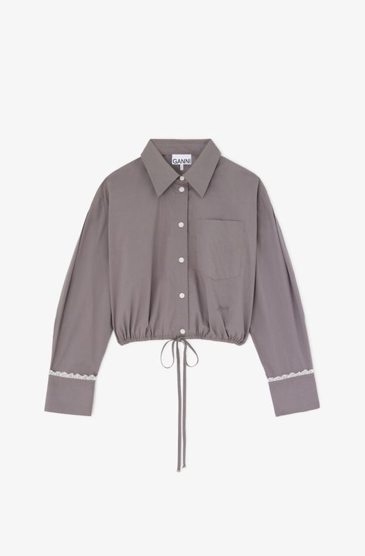 Stretch Cotton Cropped Bowling Shirt Quiet Shade 