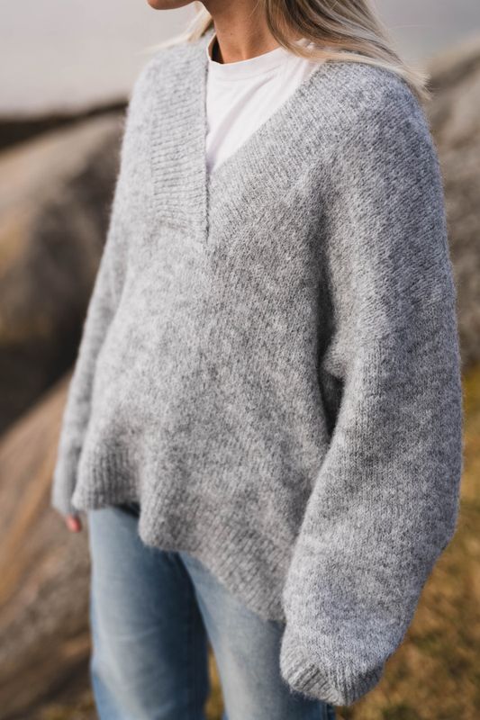 Melli Fluffy Knit Blouse Grey Melange 