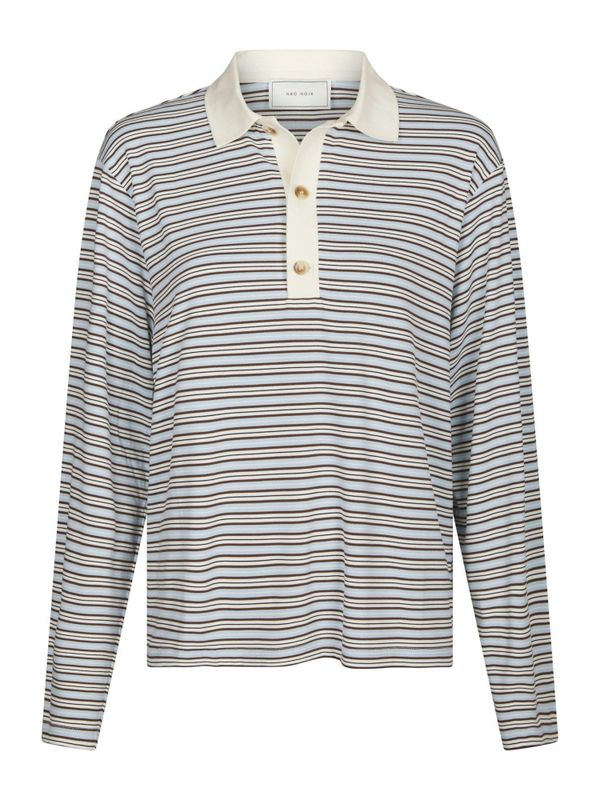 Lirenne Striped Polo Blouse Light Blue 
