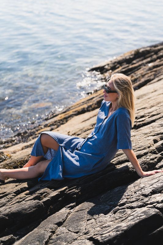 Viana Ginia 2/4 Dress V Indigo Melange 