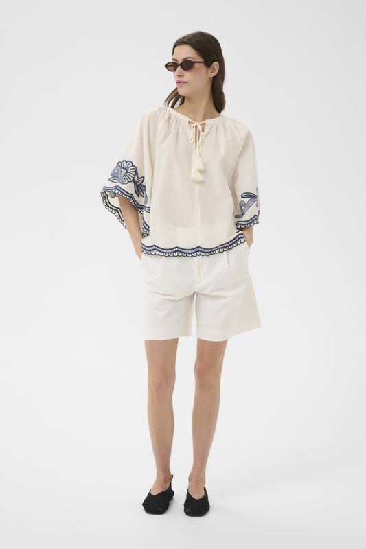 Biancha Blouse Whisper White W Blue Emb