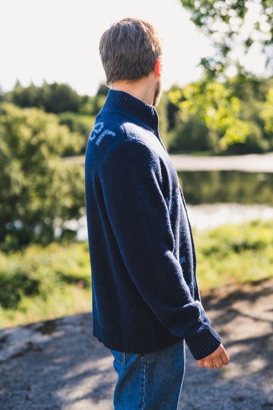 Haza Logo Zip Cardigan Blue Mix 