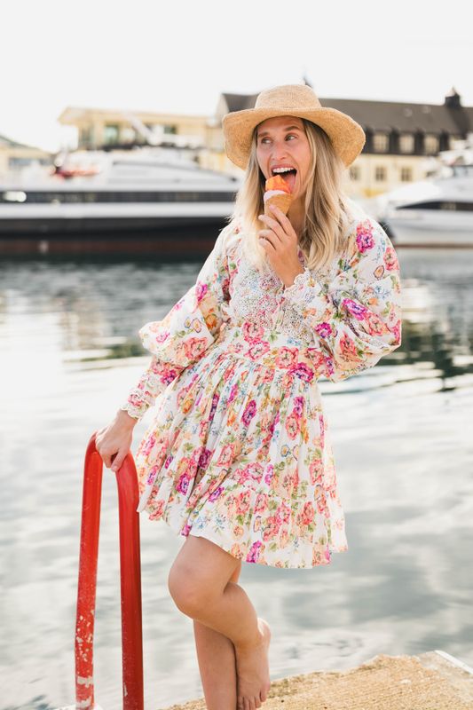 Cotton Slub Mini Dress Flora 