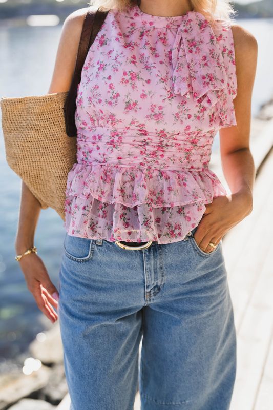 Ansol Meadow Printed Top Light Pink 
