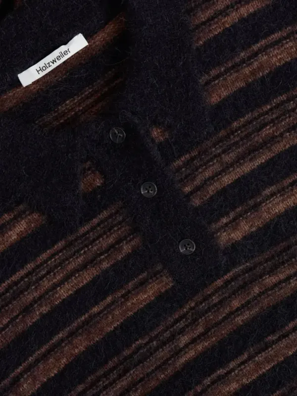 Olivia Wool Polo Sweater Brown Stripe 