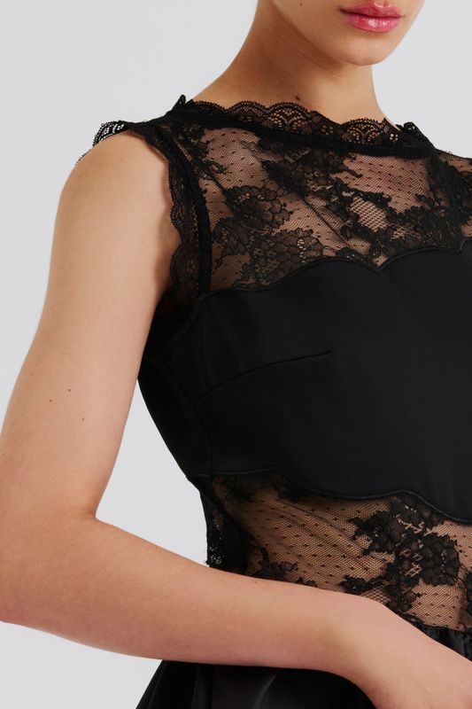 Rosy Lace Trimmed Cut Out Mini Dress Black 