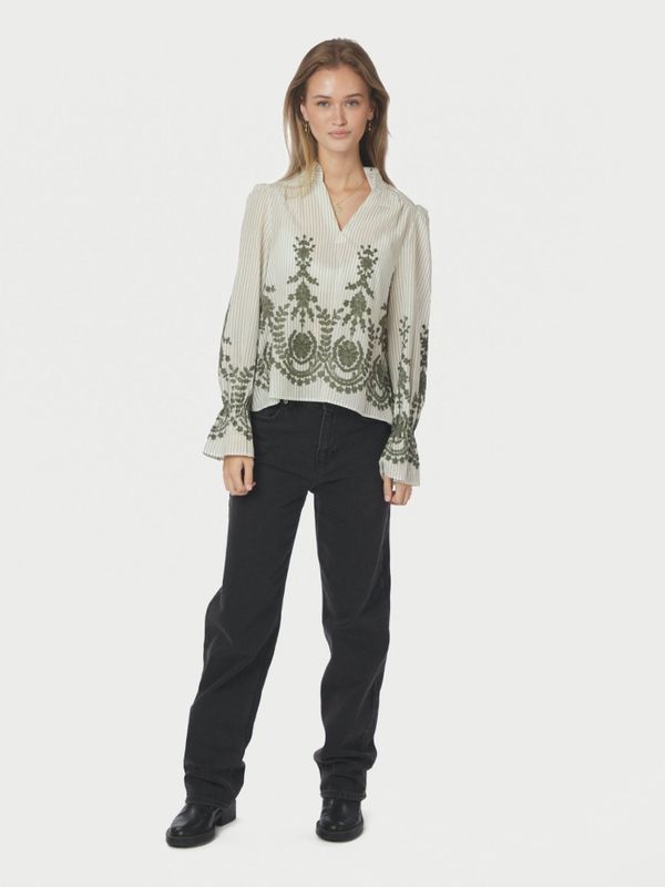 Amara Stripe Emb Blouse Dusty Green 