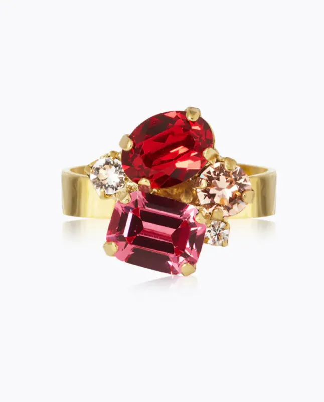 Petite Carolina Ring Gold Scarlet Combo 