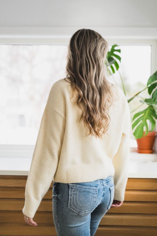 Paulina Fluffy Knit Blouse Offwhite 