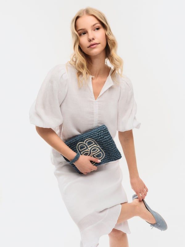 Mim Straw Clutch Blue 