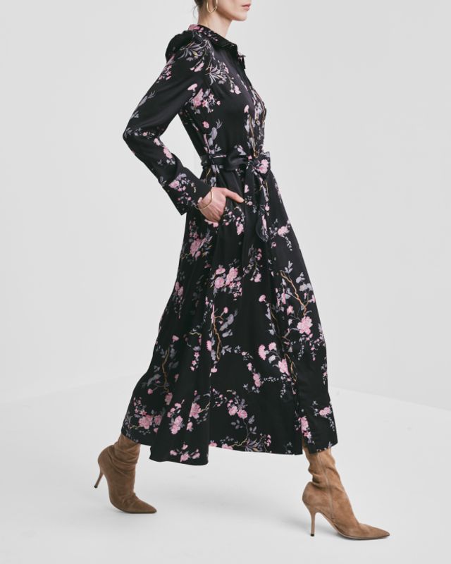 Satin Belt Dress Midnight Garden 