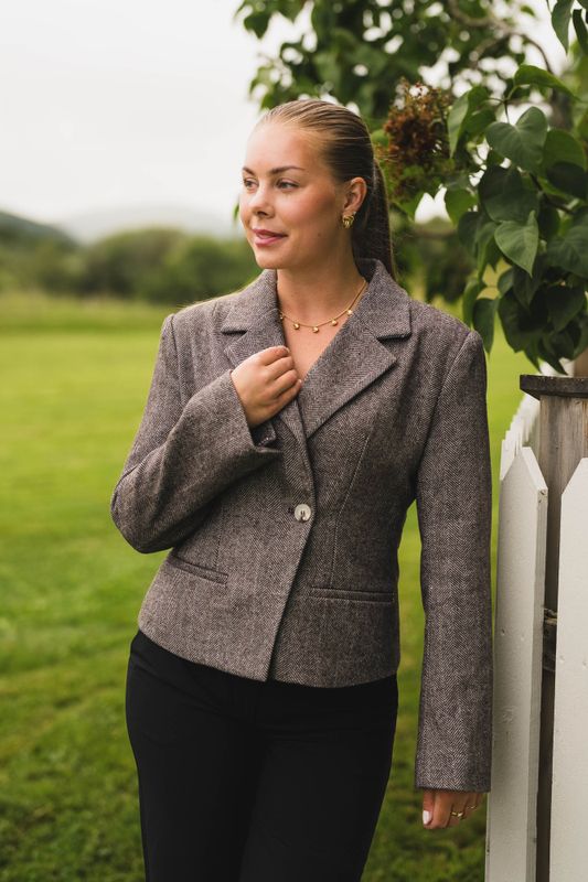 Valia Herringbone S Blazer Dark Brown 