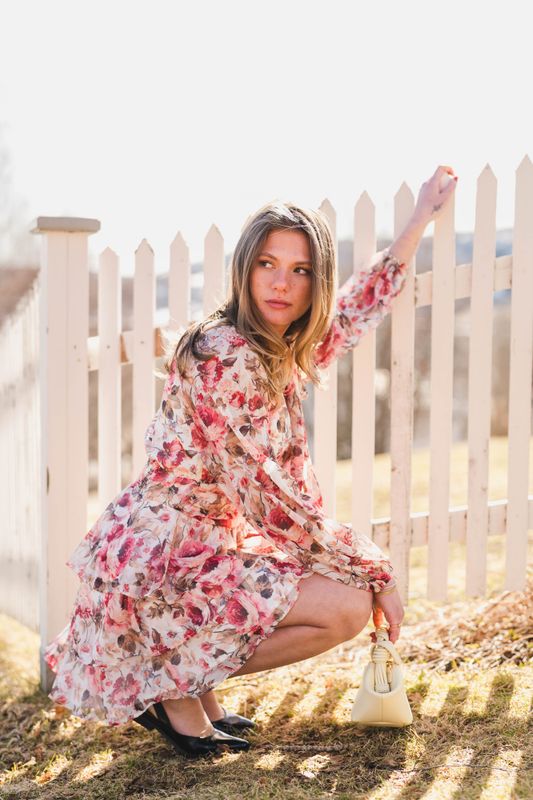 Mio Vintage Flower Dress Creme 