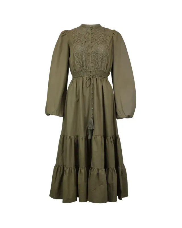 Winter Cotton Midi Dress Olive 