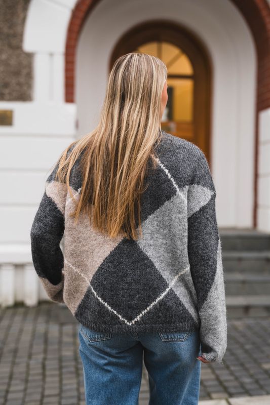 Inga Check Fluff Knit Blouse Antracit  