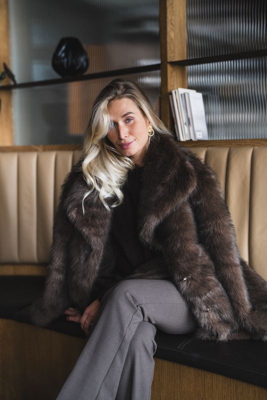 Stephanie Faux Fur Long Frakke - Brown main image 1