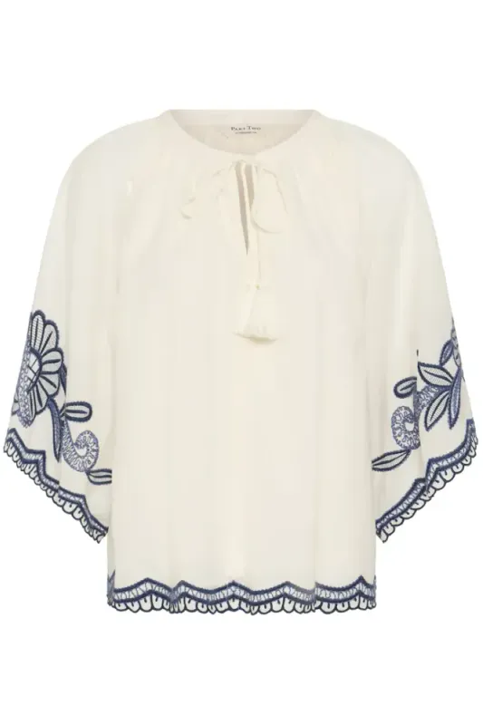 Biancha Blouse Whisper White W Blue Emb