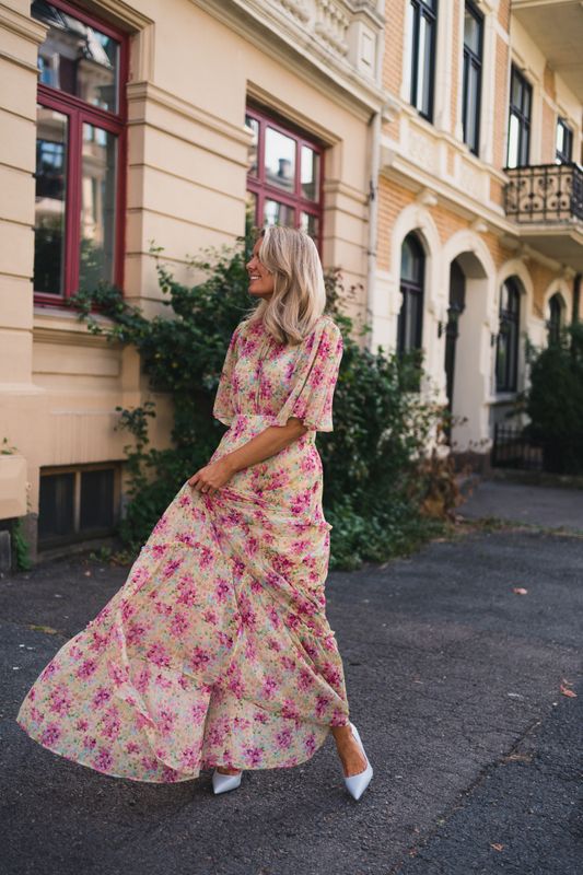 Chiffon Open Back Dress Summer Flowers 