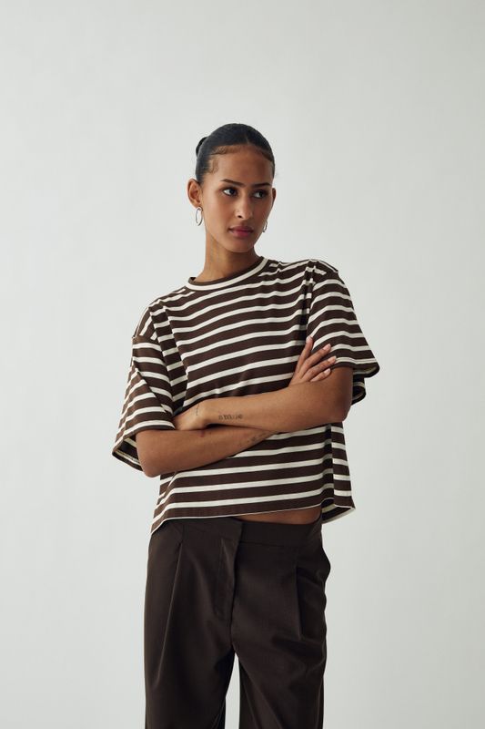 Maple T-Shirt Eton Brown Ivory Stripe