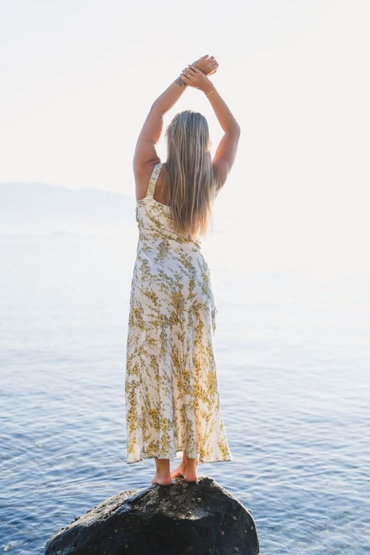 Anna Dress Yellow Mimosa Print 