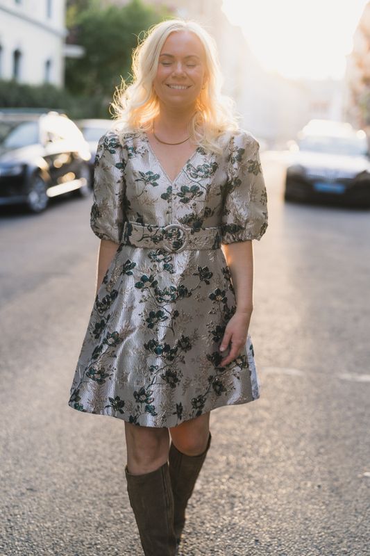 Benadotte Dress Green Flower 