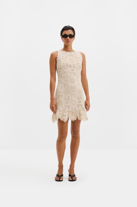 Hovedbilde Miranda Ruffled Guipure Lace Mini Dress Sand 