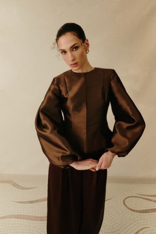 Vendela Balloon Sleeve Blouse Dark Brown 
