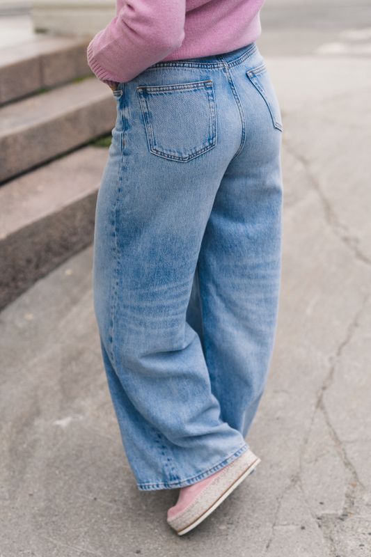 Soft Rigid Denim Baggy Jeans Light Blue Stone 