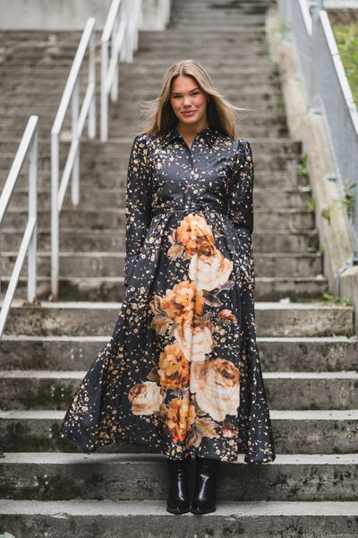 Hovedbilde Tailored Satin Shirt Dress Black Rose