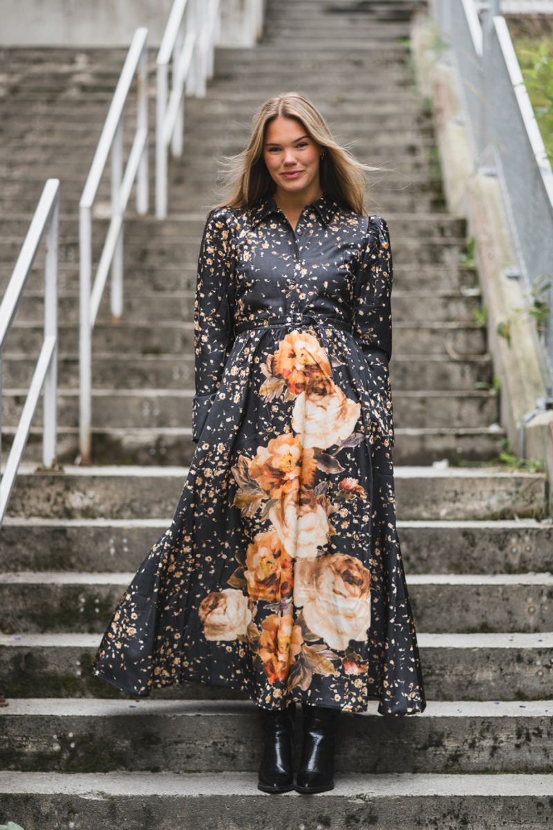 Tailored Satin Shirt Dress Black Rose