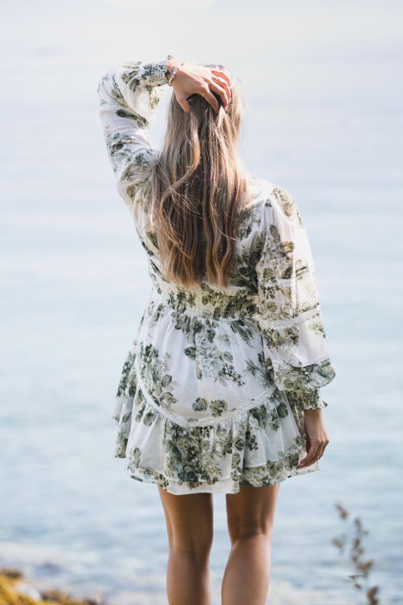 Roberta Flower Flow Dress Sage Green 