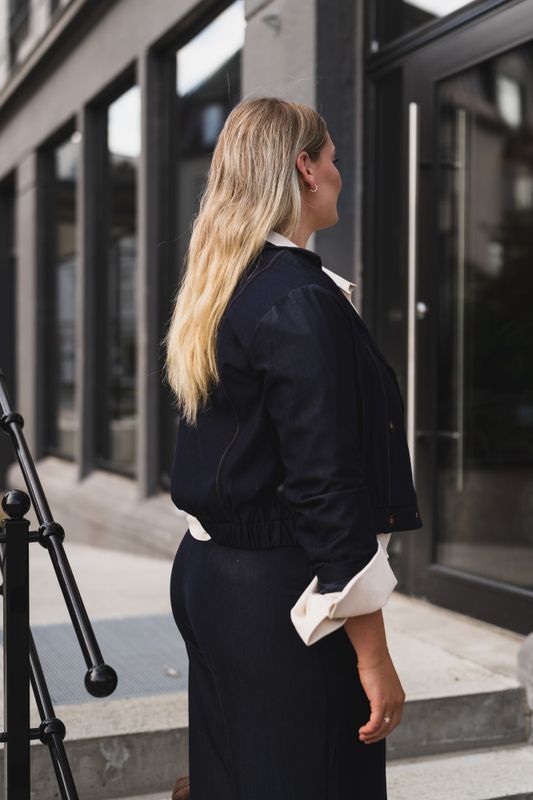 Terry Double Breasted Blazer Navy Denim 