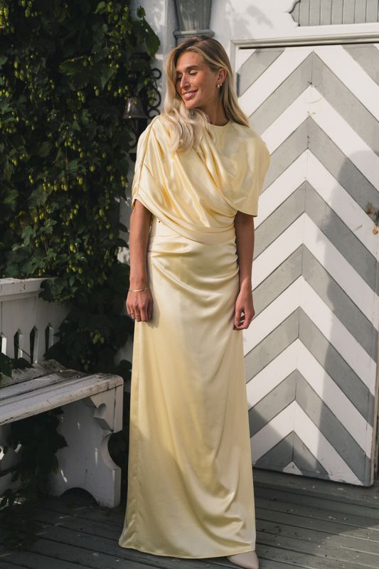 Cassia Draped Fitted Maxi Dress Light Lemon 