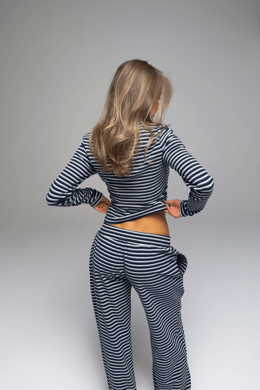 Palmer Soft Stripe Wide Leg Pants Navy/White 