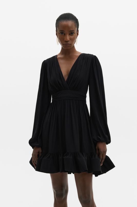 Jadie V-Neck Ruffled Mini Dress Black 
