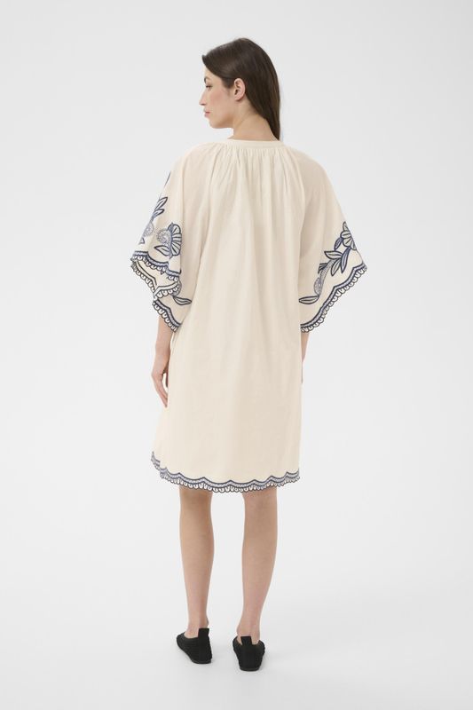 Breanna Dress Whisper White W Blue Emb