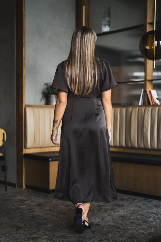 Illana Heavy Sateen Dress Dark Brown 