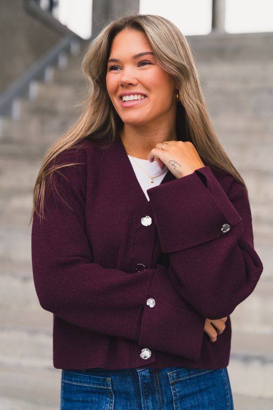 Atari Rib Cardigan Burgundy 
