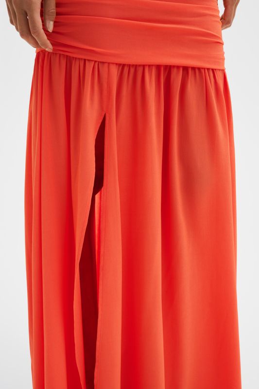 Loana Draped Chiffon Maxi Dress Coral 